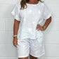 Ensemble short à manches courtes imprimé décontracté en coton-lin