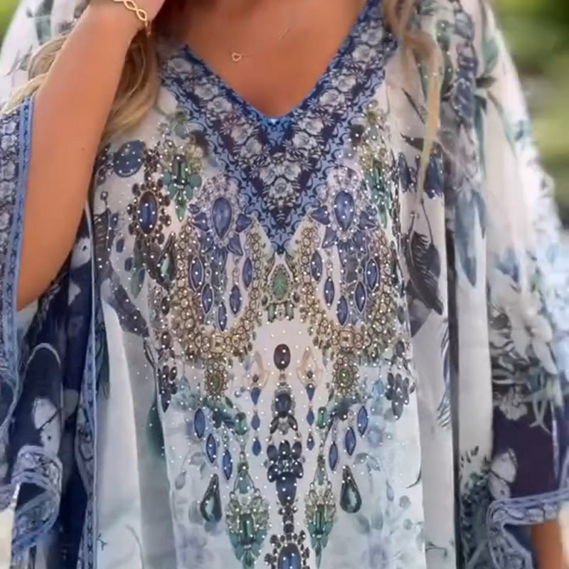 Robe asymétrique pour femme avec décolleté en V et coupe décontractée
