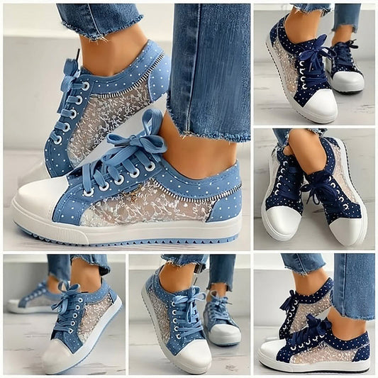 Chaussures plates et rondes à lacets pour femmes, à tige basse