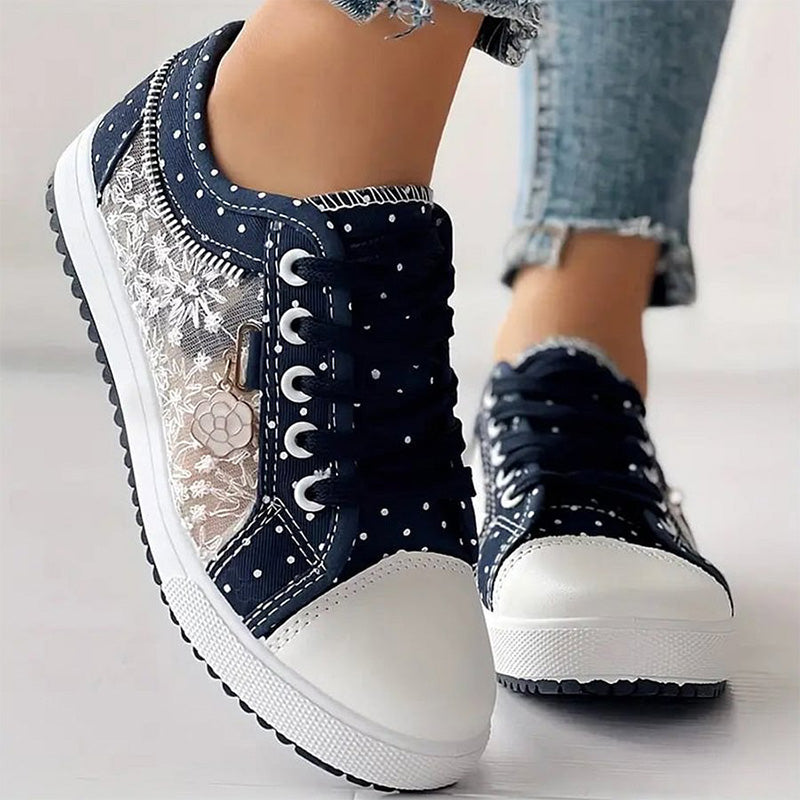 Chaussures plates et rondes à lacets pour femmes, à tige basse