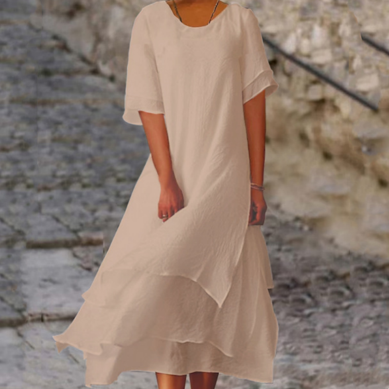 Robes midi à col rond et ourlet asymétrique pour femme