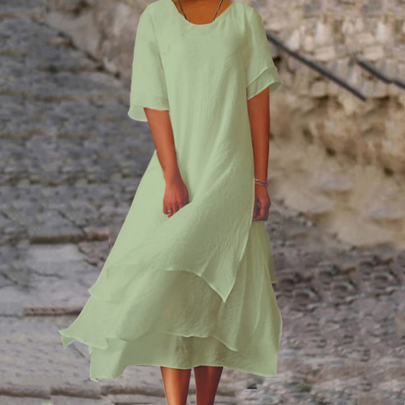 Robes midi à col rond et ourlet asymétrique pour femme