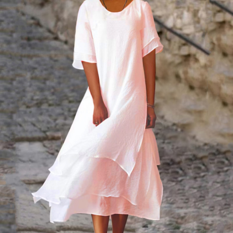 Robes midi à col rond et ourlet asymétrique pour femme