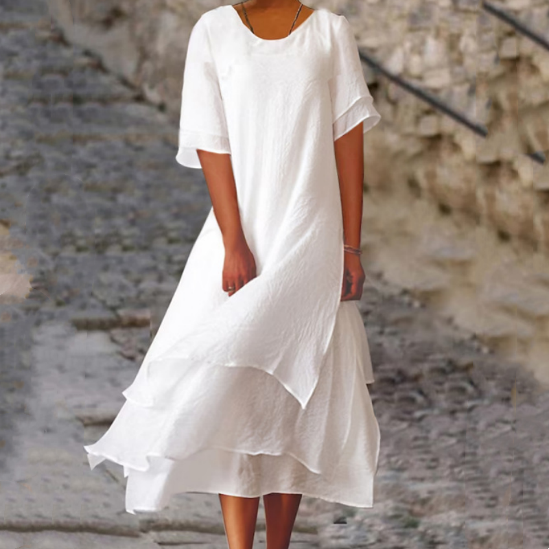 Robes midi à col rond et ourlet asymétrique pour femme