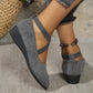 Chaussures à semelles compensées élégantes à sangles élastiques et de couleur unie