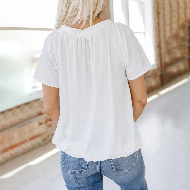 🔥Vente directe d'usine🔥T-shirt décontracté extensible à col en V pour femme