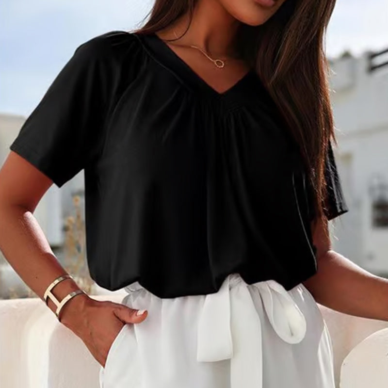 🔥Vente directe d'usine🔥T-shirt décontracté extensible à col en V pour femme