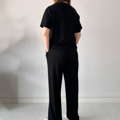 Ensemble deux pièces pour femmes : T-shirt décontracté et pantalon avec taille élastique et cordon de serrage