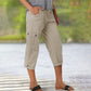 Pantalon cargo capri avec ceinture et plis au bas et plusieurs poches