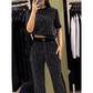 🌸2025 Vente à chaud👠Ensemble deux pièces en tricot rayé à strass pour femmes