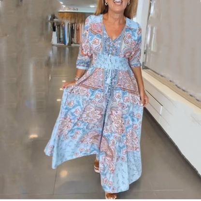 🌼 Nouveauté 2026 | Robe Longue à Cordon Fleuri | Élégance Estivale Naturelle 🌿【-60%】