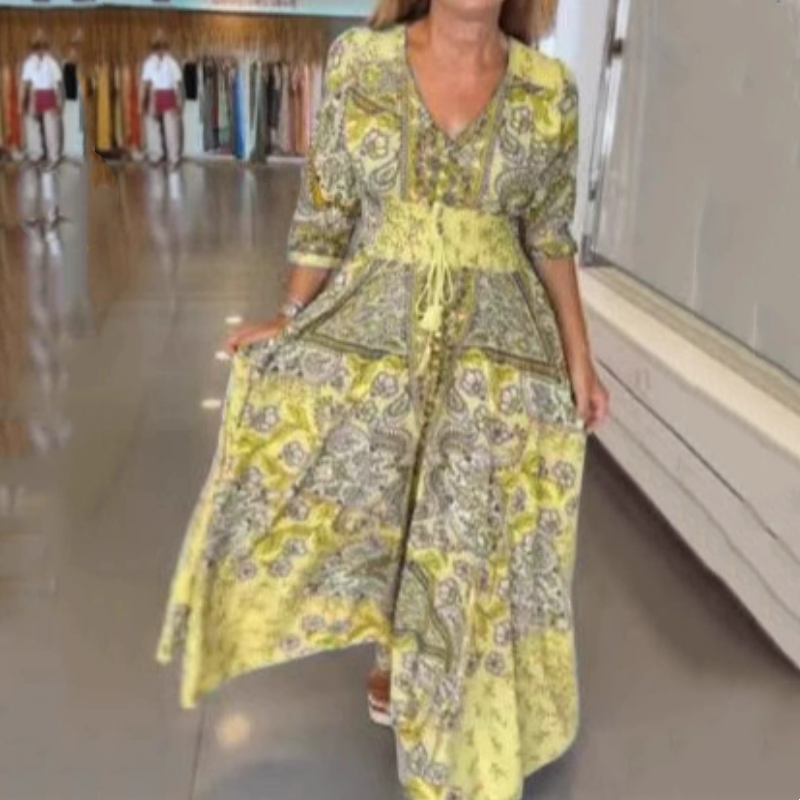 🌼 Nouveauté 2026 | Robe Longue à Cordon Fleuri | Élégance Estivale Naturelle 🌿【-60%】
