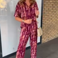 💕🌸Ensemble 2 pièces chemise et pantalon boutonnés imprimés pour femmes