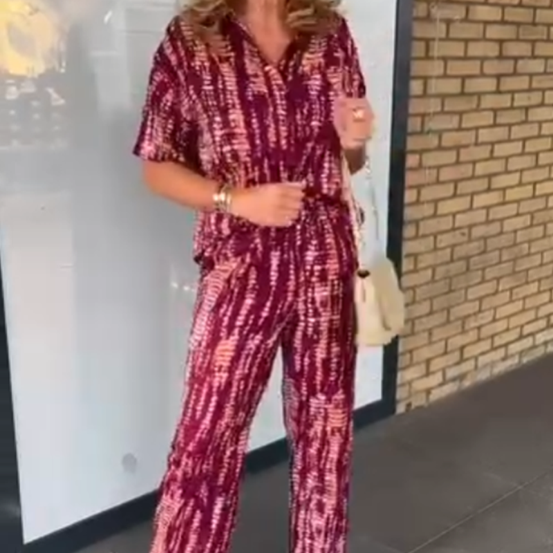 💕🌸Ensemble 2 pièces chemise et pantalon boutonnés imprimés pour femmes