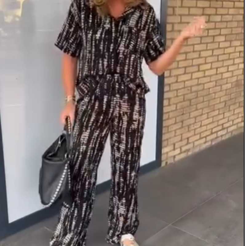 💕🌸Ensemble 2 pièces chemise et pantalon boutonnés imprimés pour femmes