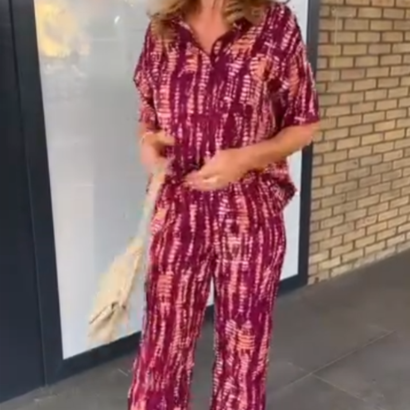 💕🌸Ensemble 2 pièces chemise et pantalon boutonnés imprimés pour femmes