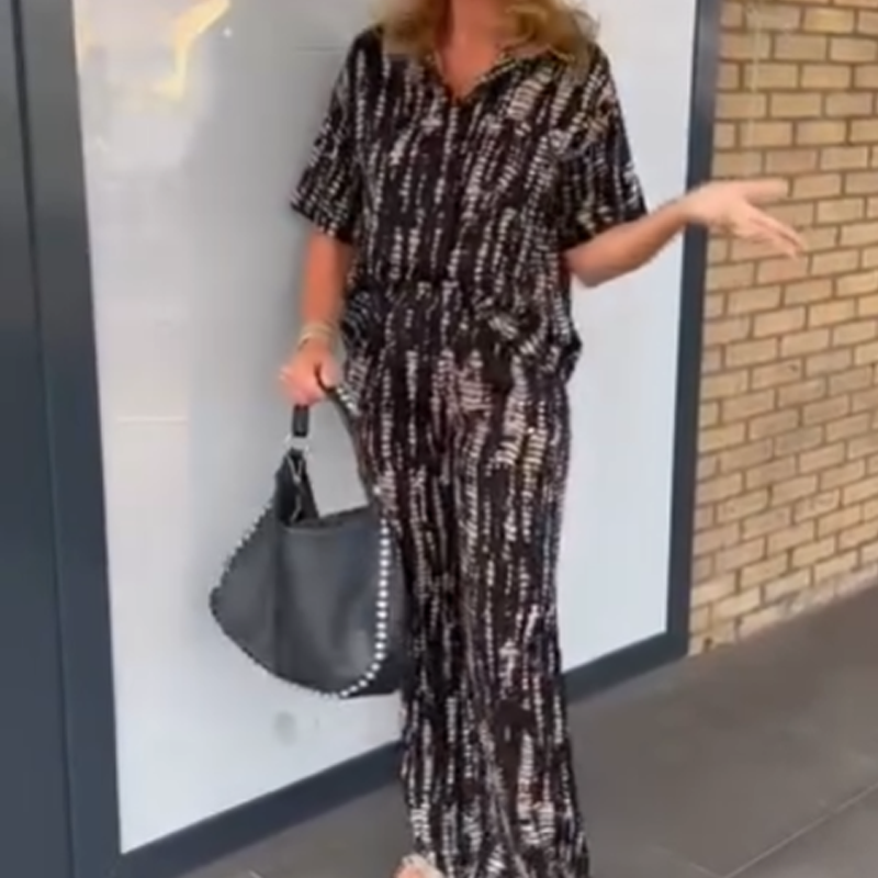 💕🌸Ensemble 2 pièces chemise et pantalon boutonnés imprimés pour femmes
