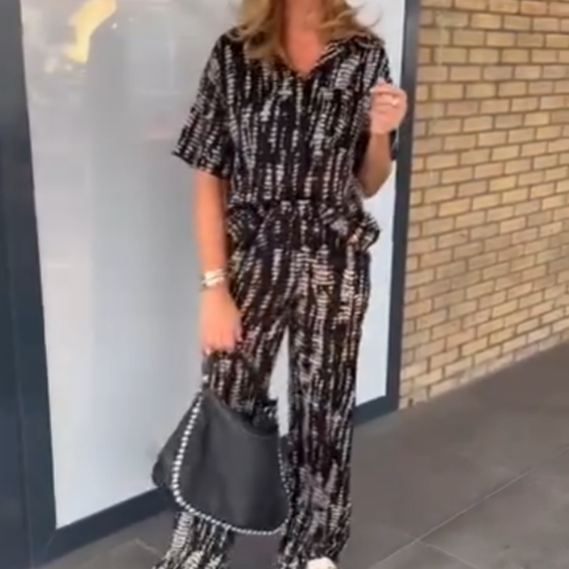 💕🌸Ensemble 2 pièces chemise et pantalon boutonnés imprimés pour femmes