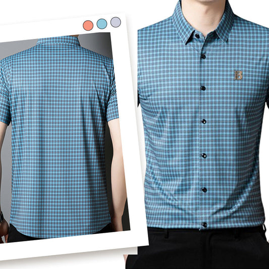 Chemise décontractée à manches courtes en tissu écossais pour hommes