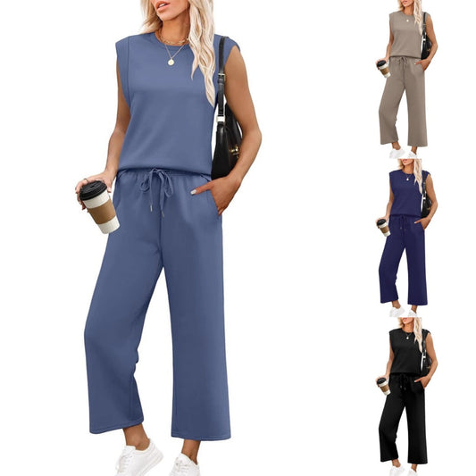 🌸2025 Vente à chaud👠Ensemble 2 pièces sans manches et pantalon large pour femmes