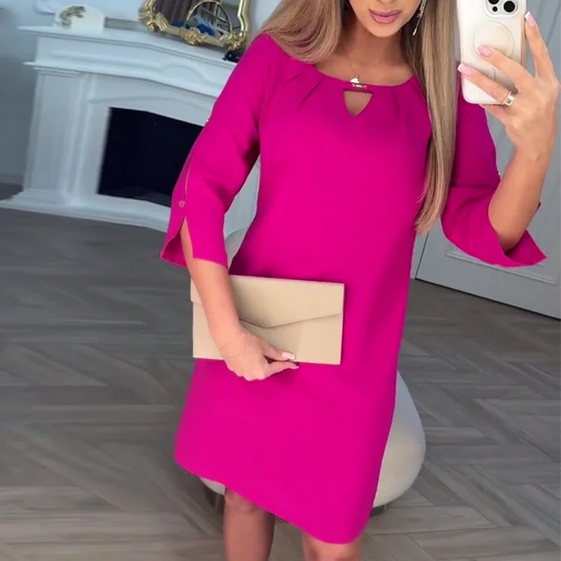 Robe de couleur unie au genou pour femmes