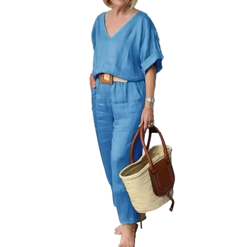 Haut ample à col en V et pantalon à poches