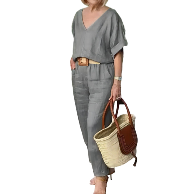 Haut ample à col en V et pantalon à poches
