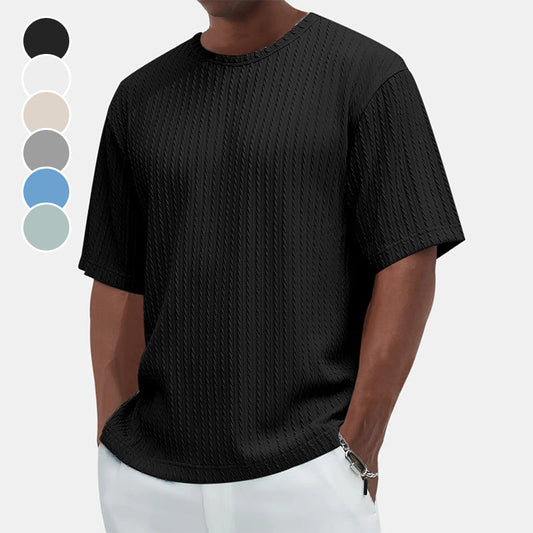 T-shirt texturé à col rond pour hommes Casual Versatile