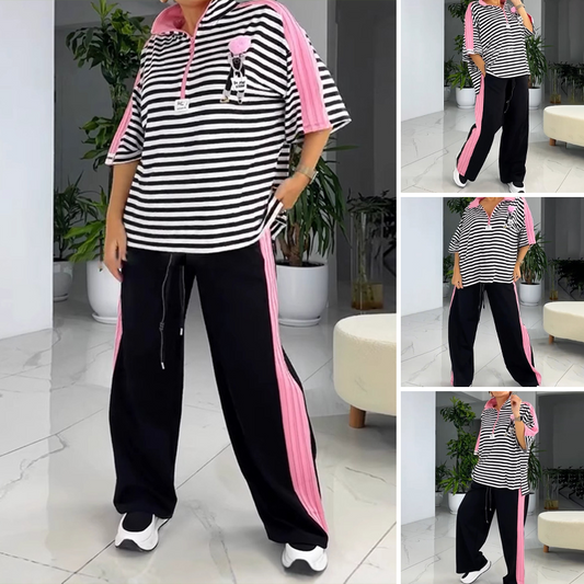 🌴60 % de réduction💗Top et pantalon tendance à rayures pour femmes (ensemble 2 pièces)