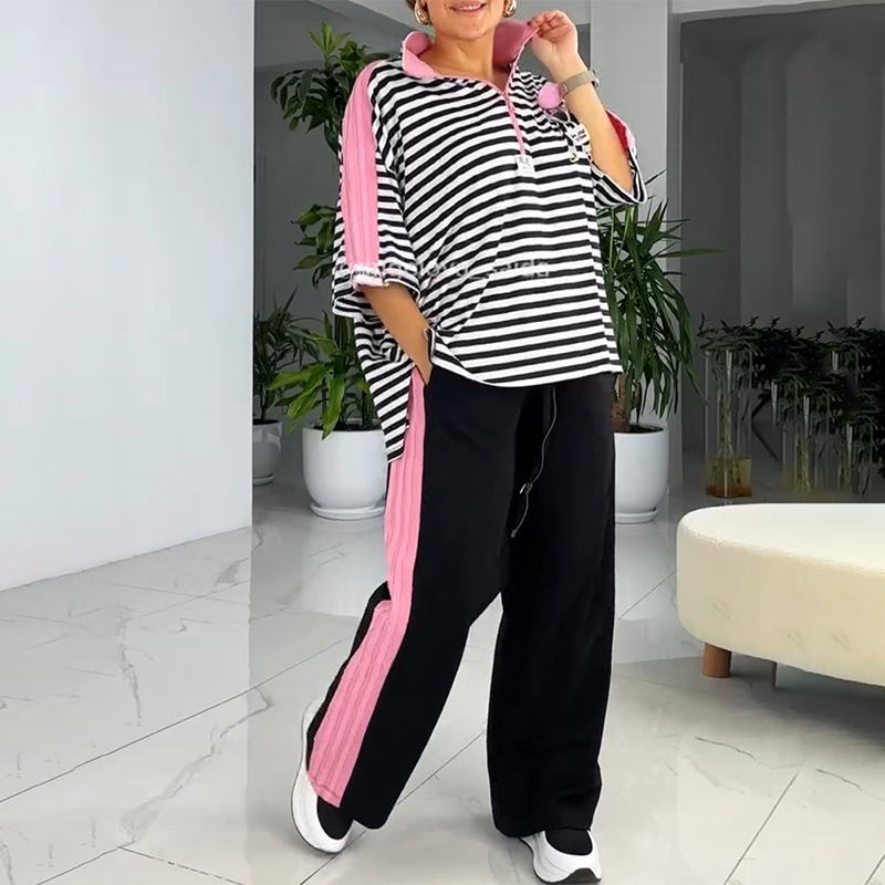🌴60 % de réduction💗Top et pantalon tendance à rayures pour femmes (ensemble 2 pièces)