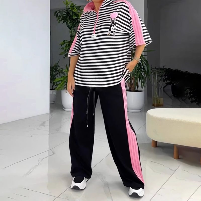 🌴60 % de réduction💗Top et pantalon tendance à rayures pour femmes (ensemble 2 pièces)