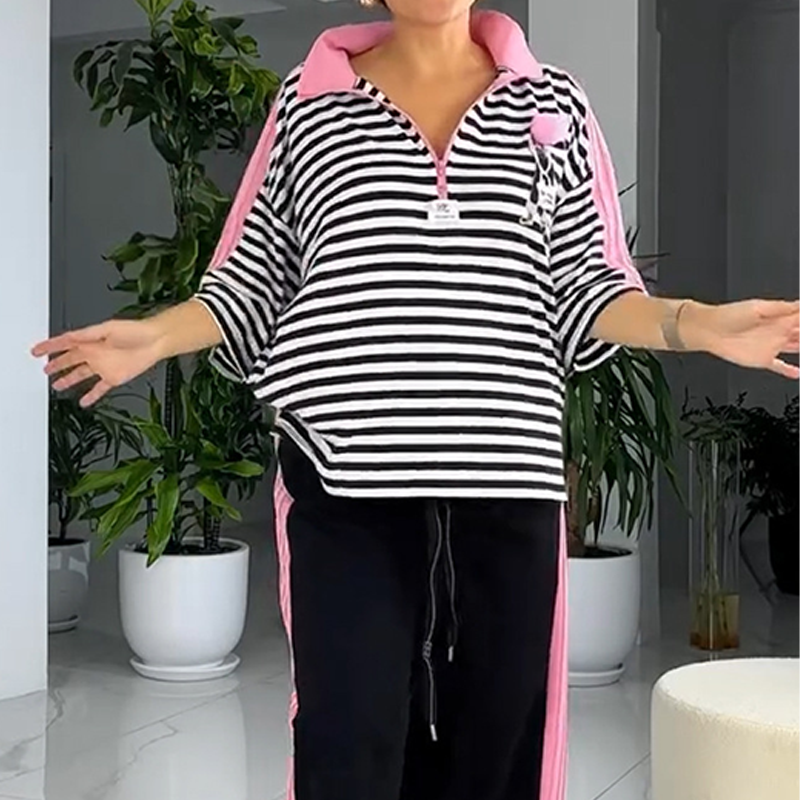 🌴60 % de réduction💗Top et pantalon tendance à rayures pour femmes (ensemble 2 pièces)