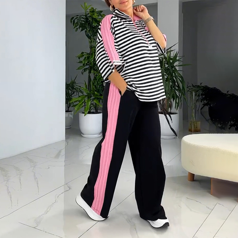 🌴60 % de réduction💗Top et pantalon tendance à rayures pour femmes (ensemble 2 pièces)