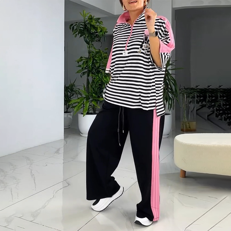 🌴60 % de réduction💗Top et pantalon tendance à rayures pour femmes (ensemble 2 pièces)