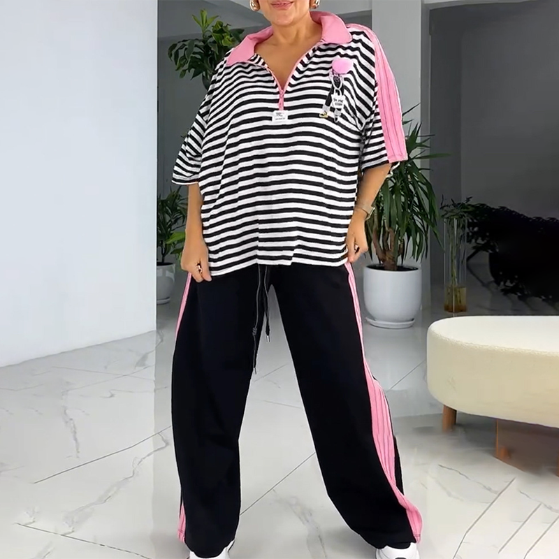🌴60 % de réduction💗Top et pantalon tendance à rayures pour femmes (ensemble 2 pièces)