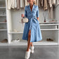 ❤️Robe en denim à manches longues avec patte de boutonnage pour femmes