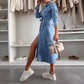 ❤️Robe en denim à manches longues avec patte de boutonnage pour femmes