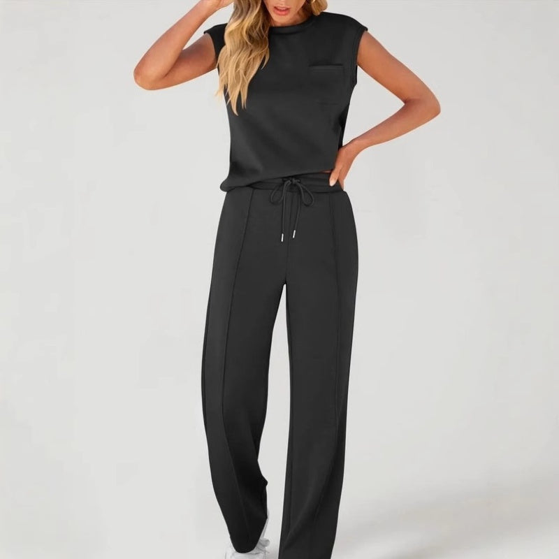 😍Ensemble décontracté pour femmes composé d'un haut sans manches et d'un pantalon avec cordon de serrage, 2 pièces