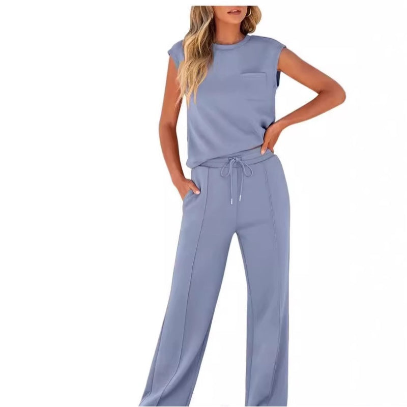 😍Ensemble décontracté pour femmes composé d'un haut sans manches et d'un pantalon avec cordon de serrage, 2 pièces