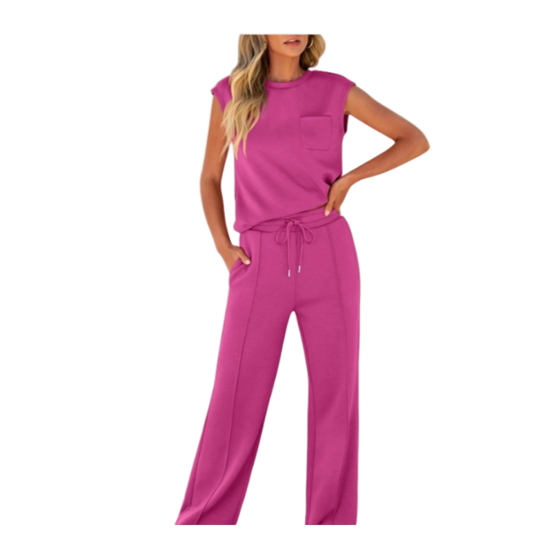 😍Ensemble décontracté pour femmes composé d'un haut sans manches et d'un pantalon avec cordon de serrage, 2 pièces