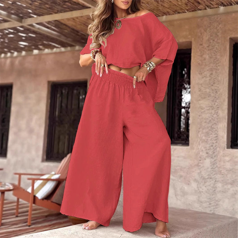 ⏳Offre spéciale limitée dans le temps💕Ensemble deux pièces - Top décontracté pour femmes ＆ Pantalon à jambe large