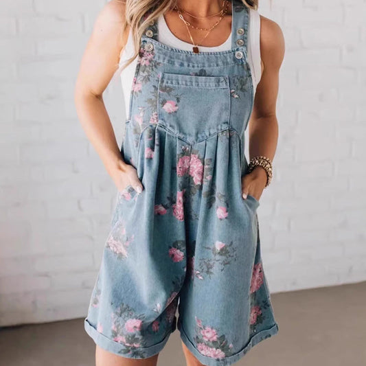 🌸2025 Nouvelle mode🌸  Vintage Floral Printed Denim Jumpsuit