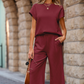 Ensemble 2 pièces décontracté pour femmes avec top en tricot et pantalon large