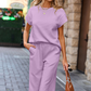 Ensemble 2 pièces décontracté pour femmes avec top en tricot et pantalon large