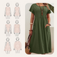 Robe plissée à manches courtes et poches pour femmes