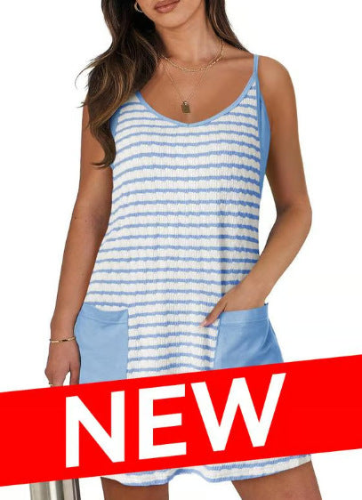 🔥2026 sommar ny art 50% rabatt🎁Robe d'été sans manches avec short pour femme