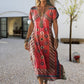 Robe longue imprimée à manches courtes et col en V pour femme