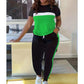 Ensemble 2 pièces pour femmes composé d'un haut à manches courtes et d'un pantalon avec poignets et cordon de serrage en couleur contrastée