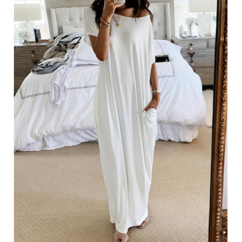🔥 Offre spéciale du dernier jour : 54 % de réduction ✨💃 Robe d'été longue et décontractée pour femme, manches courtes, couleur unie