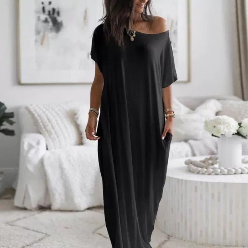 🔥 Offre spéciale du dernier jour : 54 % de réduction ✨💃 Robe d'été longue et décontractée pour femme, manches courtes, couleur unie